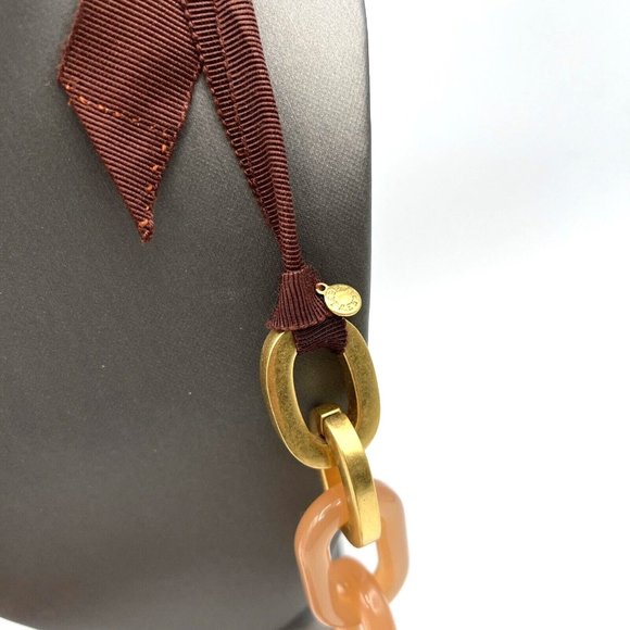 J Crew Nude Pink Lucite Ribbon Necklace Chunky Link Statement Necklace 28" - Picture 7 of 9